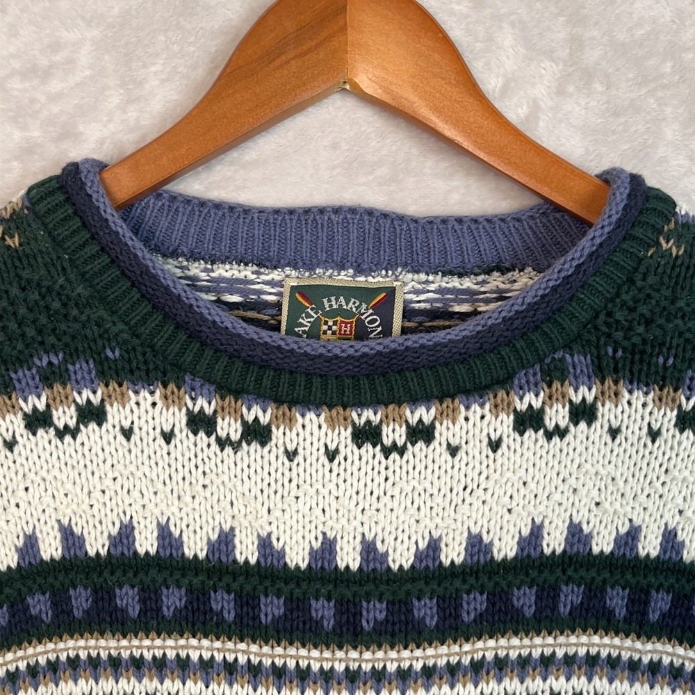 Vintage Lake Harmony Chunky Knit Sweater XL L‎ Grandpa Nordic Fair Isle USA 90s - Picture 4 of 10